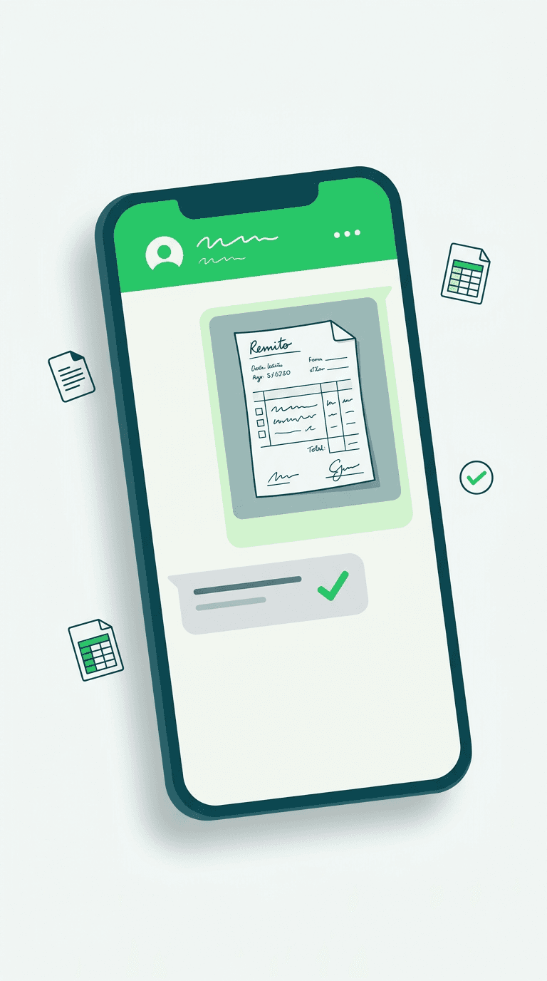 Chat de WhatsApp con Recibido.net mostrando un remito procesado